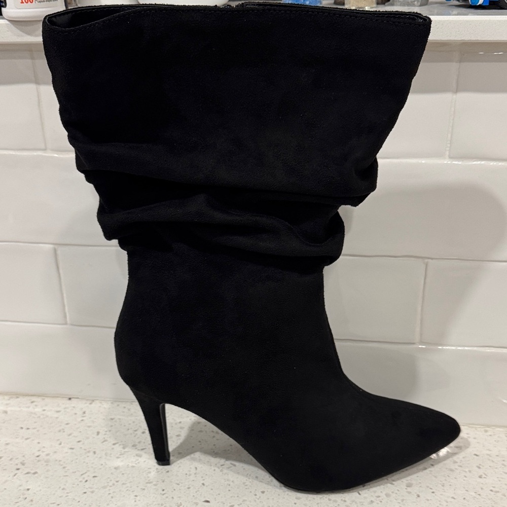Fashion To Figure Ruched Black Suede boots size 9 NWT!
